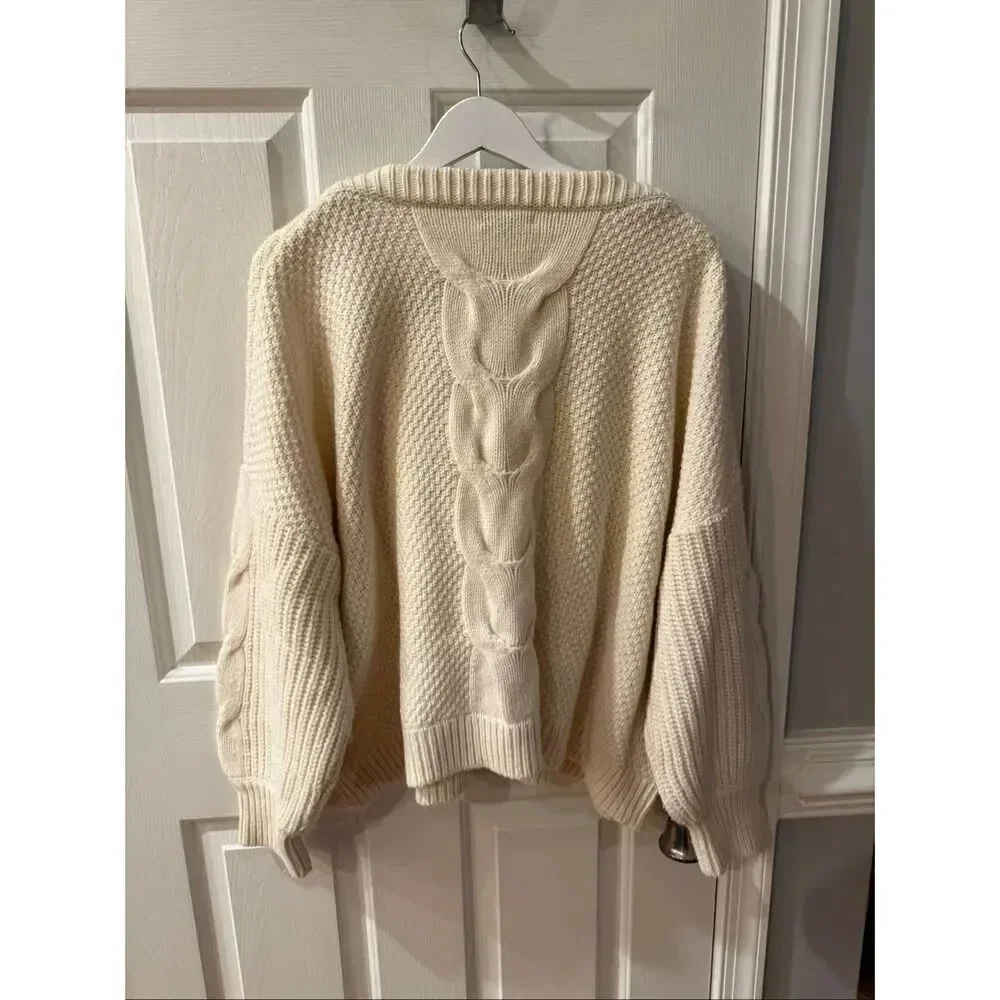 J. Crew Cream Heavy Weight Cable Knit Wool Crewneck Sweater sz XXL EUC